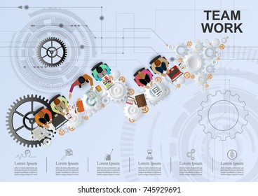 Business meeting and brainstorming. Idea and business concept for teamwork. Vector illustration infographic template with people and team. 