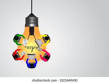 Business meeting. Businessmen help to brainstorm modern ideas. And to achieve higher And success in the organization. modern Idea and Concept Vector illustration  with lamp