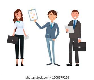Business meeting of businesswoman and businessman vector. Collaboration and teamwork of partners, strategy planning. Company accomplices and boss