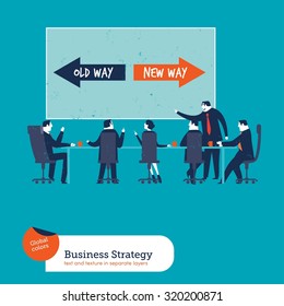 Business meeting with chart old way new way.
Vector illustration Eps10 file. Global colors. Text and Texture in separate layers.