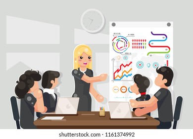 Business meeting coaching solution ideas searching flat design vector illustration
