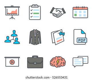 Business Meeting Colored Filled Icon Vector Set Pack