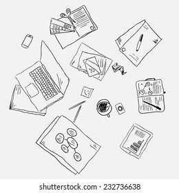 Business meeting concept top view people hands sketch vector illustration