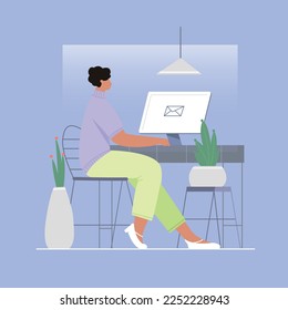 Business meeting, conference call with business team online, telecommuting, remote work and business communications concept illustration
