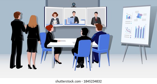 Business Meeting & Conference Concept Vector Illustration.  Presentation Conference And Motivation For Business Audience.