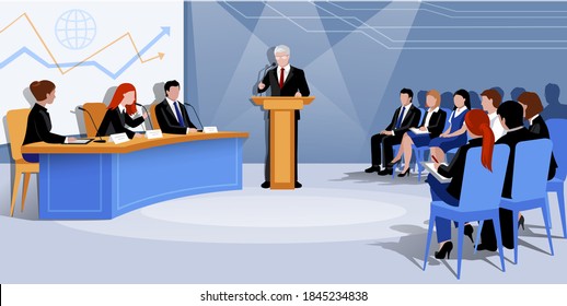 Business Meeting & Conference Concept Vector Illustration.  presentation conference and motivation for business audience.