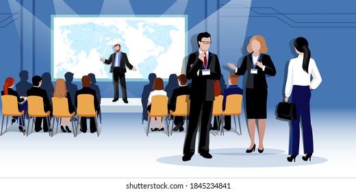 Business Meeting & Conference Concept Vector Illustration.  presentation conference and motivation for business audience.