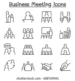Business meeting & Conference icon set in thin line style