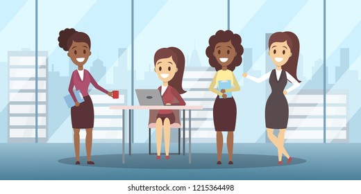 Business meeting in the conference room concept. Team on the seminar. Vector illustration in cartoon style