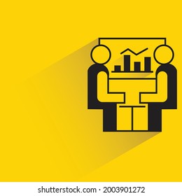 business meeting and data graph on yellow background