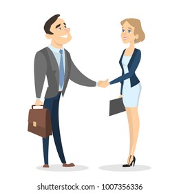 Business meeting deal with handshake. Business people on white.
