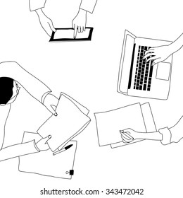 Business Meeting Drawing in White Black illustration