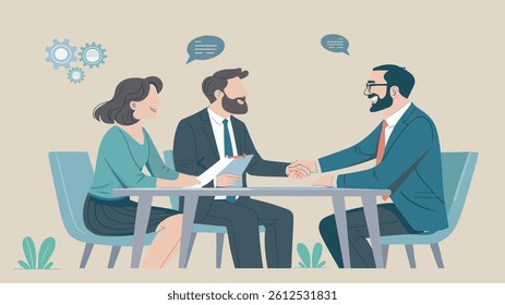 Business Meeting with Handshake and Ideas Illustration