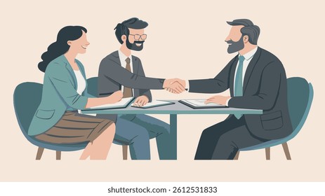 Business Meeting with Handshake and Ideas Illustration