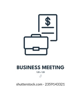 Business Meeting Icon. Briefcase, Businessman, Presentation. Editable Stroke. Simple Vector Icon