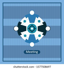 Business meeting icon. Group of four people sitting around a table brainstorming and working together on new creative projects