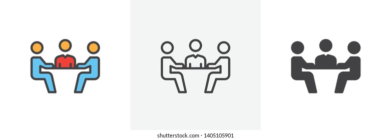 Business meeting icon. Line, glyph and filled outline colorful version, business conference outline and filled vector sign. Symbol, logo illustration. Different style icons set. Vector graphics