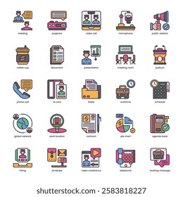 Business Meeting Icon pack for your website, mobile, presentation, and logo design. Business Meeting Icon filled color design. Vector graphics illustration and editable stroke.