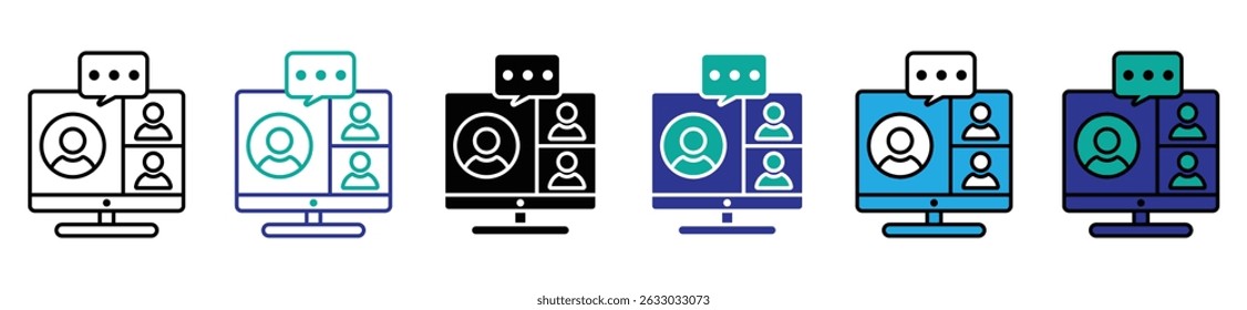 Business meeting icon set. Containing training, workshop, education, communication, discussion, coaching, online video, presentation, learning, conference, teaching, classroom. Vector illustration