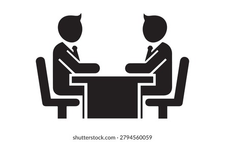 business meeting icon vector with two people talking at office table for conference communication discussion interview