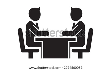 business meeting icon vector with two people talking at office table for conference communication discussion interview
