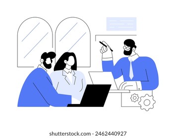 Business meeting isolated cartoon vector illustrations. Group of diverse people meeting in office, discussing new business strategy, finding angel investor, private equity, money vector cartoon.