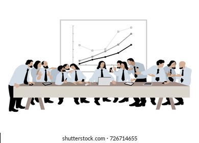 Business Meeting. Last supper. Fun discussion situation, conference. Vector illustration, clip art, cartoon. Christmas card.