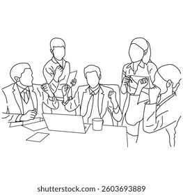 Business Meeting Line Art. Teamwork and Collaboration Illustration