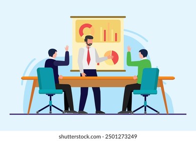 Business meeting, negotiation concept. Colored flat vector illustration isolated.
