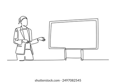 Business meeting, negotiation concept. Single line draw design vector graphic illustration.