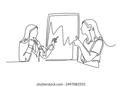 Business meeting, negotiation concept. Single line draw design vector graphic illustration.