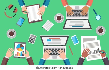 Business Meeting in office, teamwork, brainstorming concept. Flat Style Modern Design