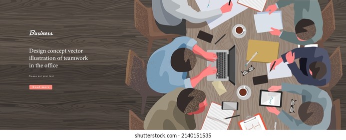 Business meeting in the office. Vector illustration project discussion, business people analyze strategy financial concept