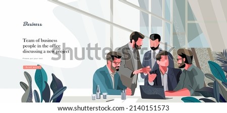 Business meeting in the office. Vector illustration project discussion, business people analyze strategy financial concept