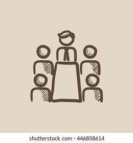 Business meeting in the office vector sketch icon isolated on background. Hand drawn Business meeting in the office icon. Business meeting in the office sketch icon for infographic, website or app.