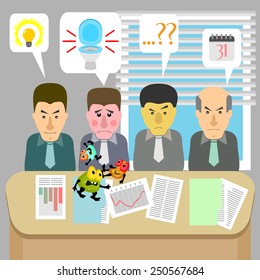 Business meeting and one man with problems with digestive system