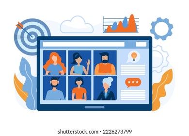 Business meeting, online conference, interview, distance learning, coaching Vector illustration