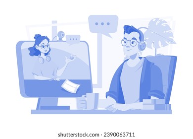 Business Meeting Online Illustration concept on white background