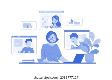 Business Meeting Online Illustration concept on white background