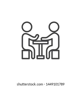 Business, meeting, people line icon. People sitting at the table linear style sign for mobile concept and web design. Interview outline vector icon. Symbol, logo illustration. Vector graphics