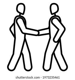 Business meeting, meeting place, friendly handshake, conclusion of the contract, making a deal, conclusion of negotiations. Two people pumped each other hands. Vector icon, outline, isolated.