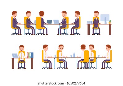 business meeting. posture while sitting. businessman. cartoon character set