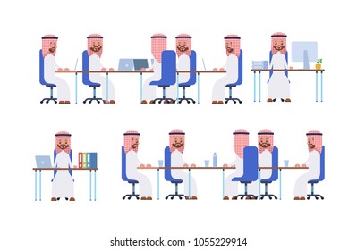 business meeting. posture while sitting. Arab saudi businessman. cartoon character set