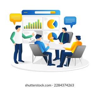 Business meeting  presentation  brainstorming concept. Vector flat illustration.