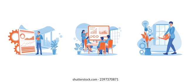 Business meeting presentations. Statistics and data. New business growth idea. Growth Analysis Concept. set trend modern vector flat illustration