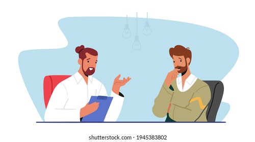 Business Meeting Process. Couple of Office Workers or Business Partners Characters Sitting at Table in Office with Documents Conducting Corporate Negotiation. Cartoon People Vector Illustration