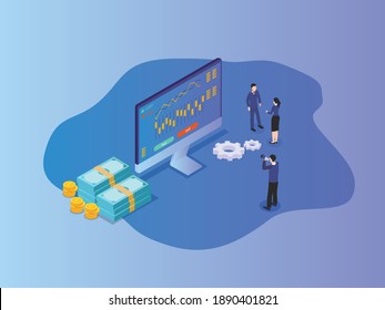 Business Meeting Profit Outlook 3D Flat Isometric Vector Concept For Banner, Website, Illustration, Landing Page, Flyer, Etc.