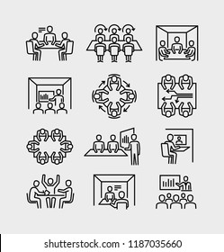 Business Meeting Room Vector Line Icons 