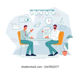 Business meeting to sign an employment contract or partnership documents. Successful business negotiations with contract signing and deal closing, job and partnership offer, vector isolated on white.