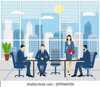 business meeting, signing a contract. businessmen in business suits are sitting at a table in the office. Business meeting in the company. Office Work, workflow, coworking, Teamwork